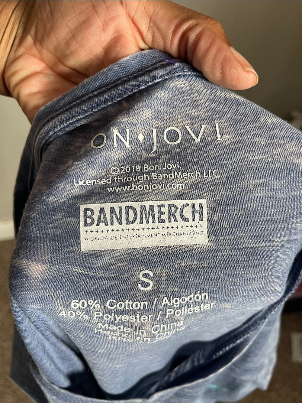 BON JOVI | Blue Graphic V-Neck Fitted Burnout Tee Sz S - Picture 6 of 6